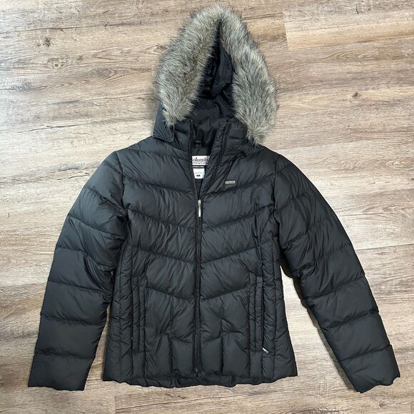 Columbia Womens Small Village Park Down Insulated Jacket Coat Black Hood Puffer - Picture 1 of 5